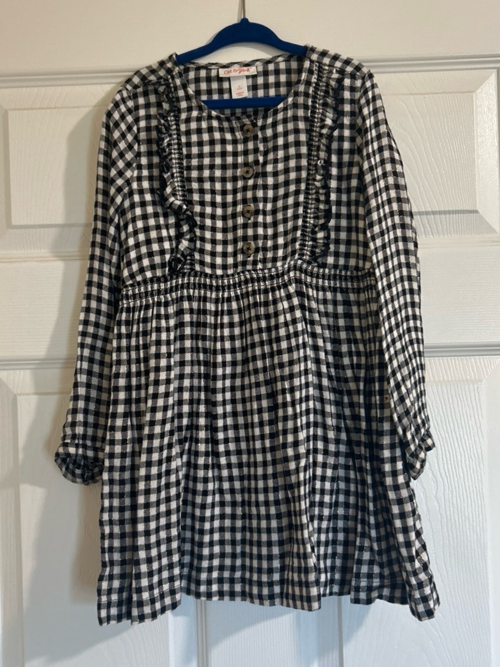 Cat & Jack Black and White Gingham Ruffle Front Dress